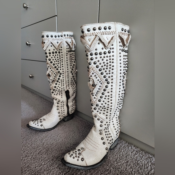 Old Gringo/Double D Studded White/Taupe Boots Size 5.5 Cowboy/Western Boots - Picture 9 of 9